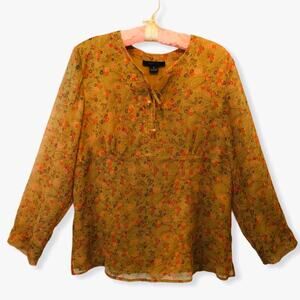 Style & Co. Empire Flower Long Sleeve Semi-Sheer Top Size Jr 15